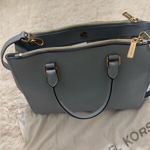 Michael Kors Light Blue Satchel with Gold Accents